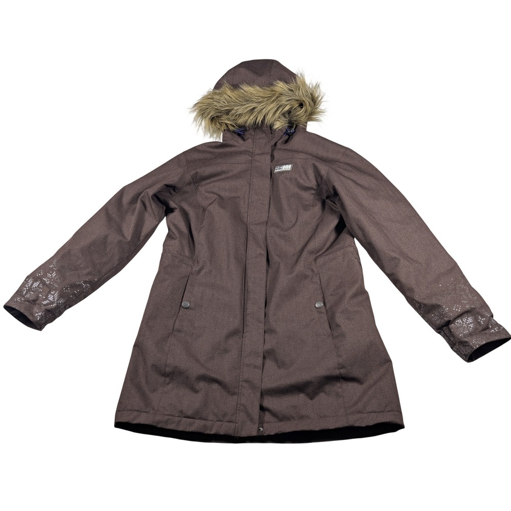 Helly Hansen Womens Primaloft Insulated Parka Brown Faux Fur Hood Coat Medium